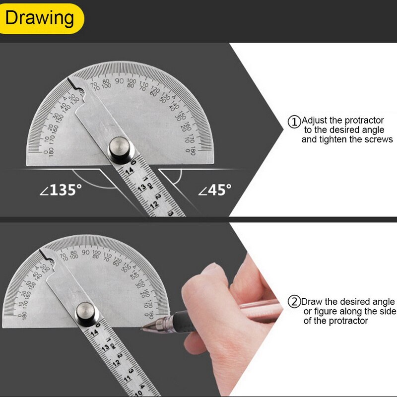180 Degree Adjustable Protractor multifunction stainless steel roundhead angle ruler mathematics measuring tool