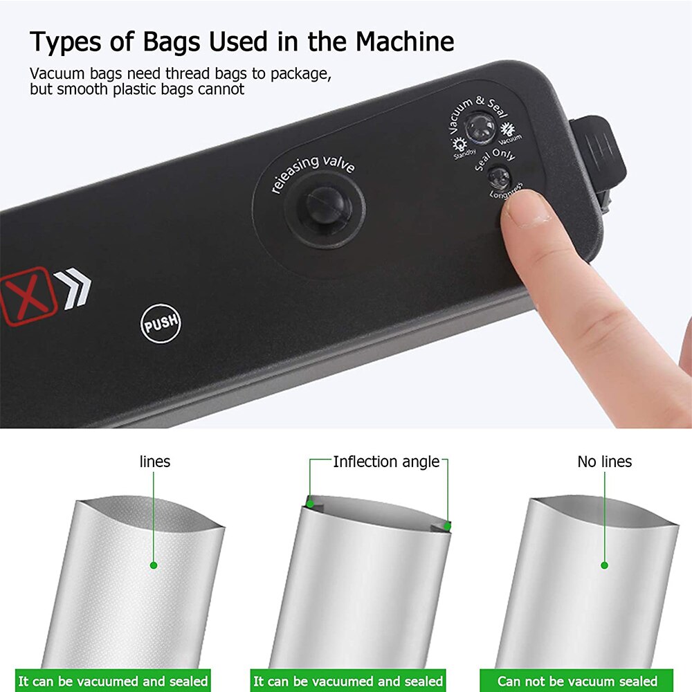 EU Vacuum Sealer Machine 220V 110V for Food Preservation Savers Dry Moist Modes Led Indicator Light with Vacuum Bags Packaging