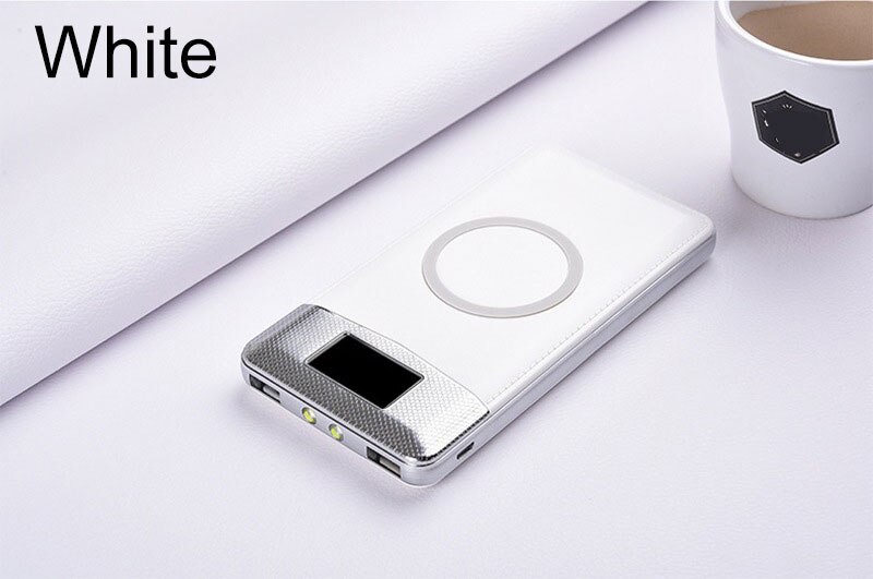 20000mAh Portable External Battery Power Bank Qi Wireless Charger PowerBank For iPhone X 8 Plus Samsung S10 S9 S8 Poverbank: White