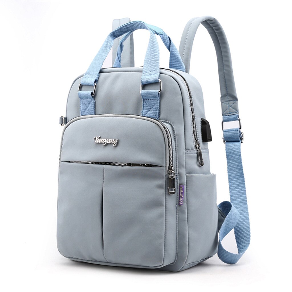 Vrouwen Laptop Rugzak Tas Usb Jack Reizen Outdoor Wandelen Winkelen Rugzak Effen Kleur Lichtgewicht Vrouwen Rugzak # G30: Sky Blue