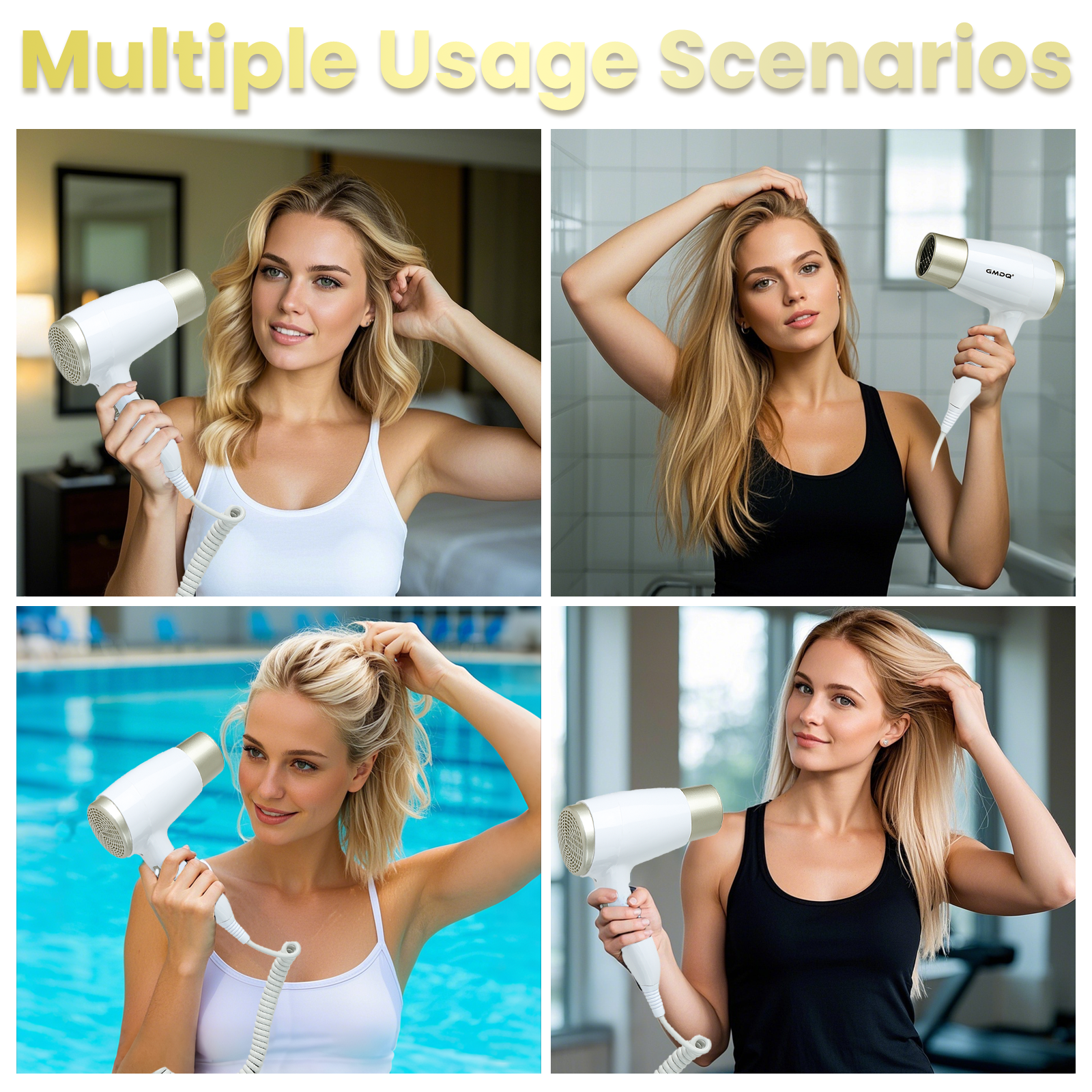 GMDQ secador de pelo de viento y frío, soplador eléctrico de iones negativos con soporte de enchufe, enchufe europeo negro, montaje en pared para baño y Hotel
