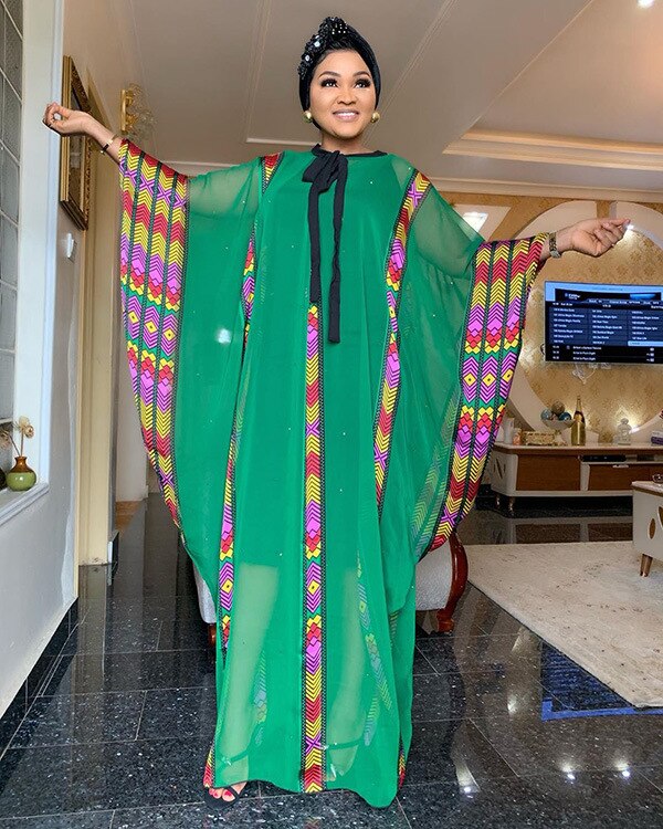 Kvinder vintage lilla kjole forår sommer lange flagermusærmer afslappet løs afrikanske damer oversize middagsselskab maxi lang kjole: Grøn