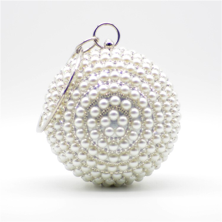 Bolso de noche con cuentas de perlas de color rojo, azul, negro, marfil, anillo grande, bolsos para mujer, graduación, boda, con perla para novia, bolso de maquillaje de europea: Creamy-white
