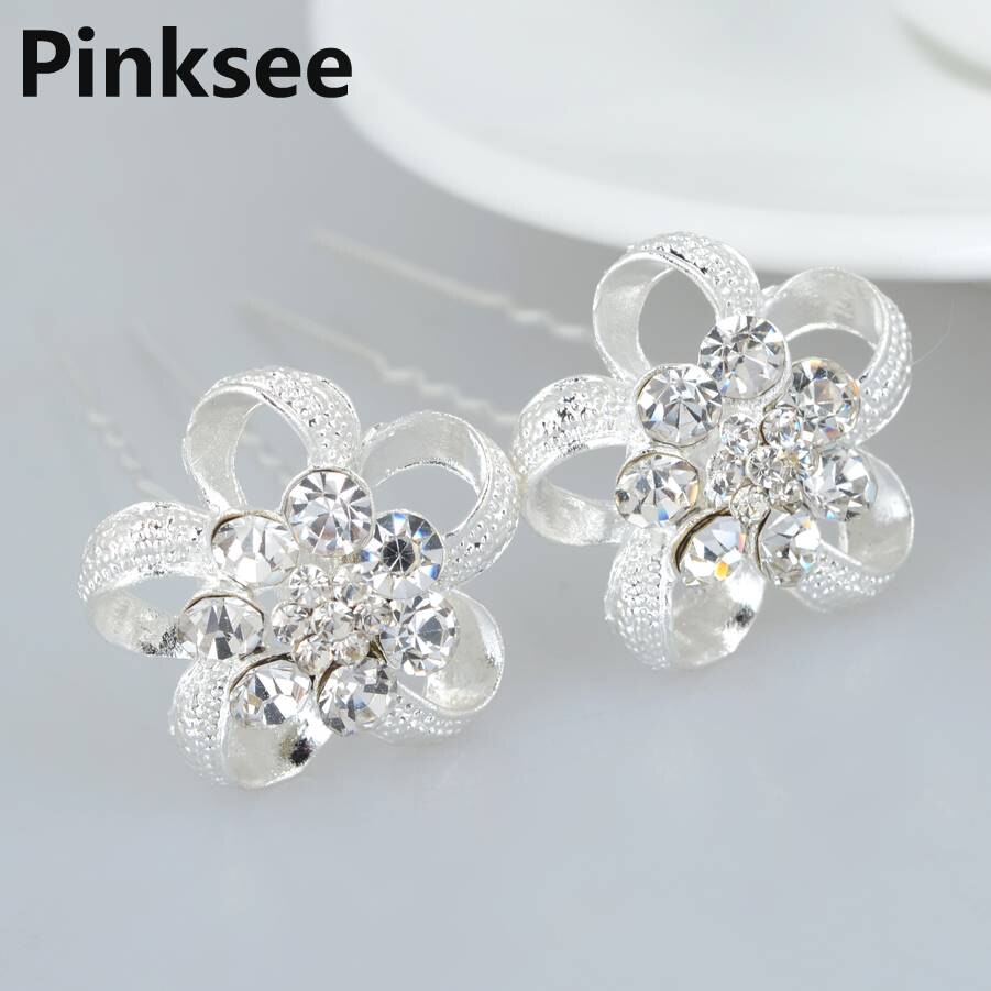 12pcs Nuovo Argento Placcato di Cristallo Del Fiore di Cerimonia Nuziale Nuziale Dei Capelli forcelle della Clip di capelli Delle Donne pin Chic Del Partito Dei Monili Accessori