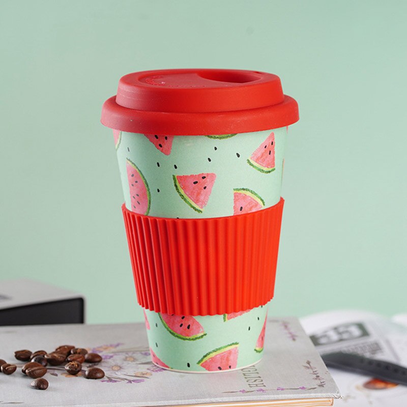 Reusable Bamboo Fibre coffee Cups Eco Friendly Multi-colors 400ml Portable Coffee Tea Mugs Travel Mug With Lid: 01