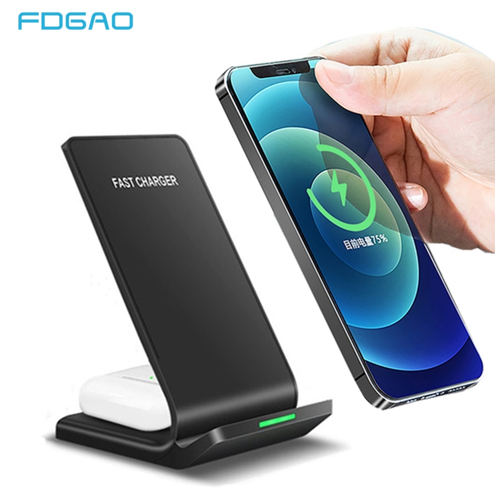 FDGAO 15W Fast Wireless Charging Holder Qi Induction Charger Stand For Samsung Note 10 9 S20 S10 For iPhone 8 X XS XR 11 Pro Max