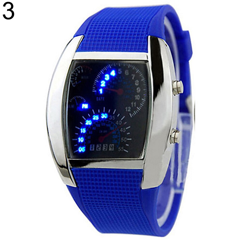 Led-horloge, coole rubberen band, toerenteller, snelheidsmeter, auto, turbo-stijl, digitaal led-polshorloge