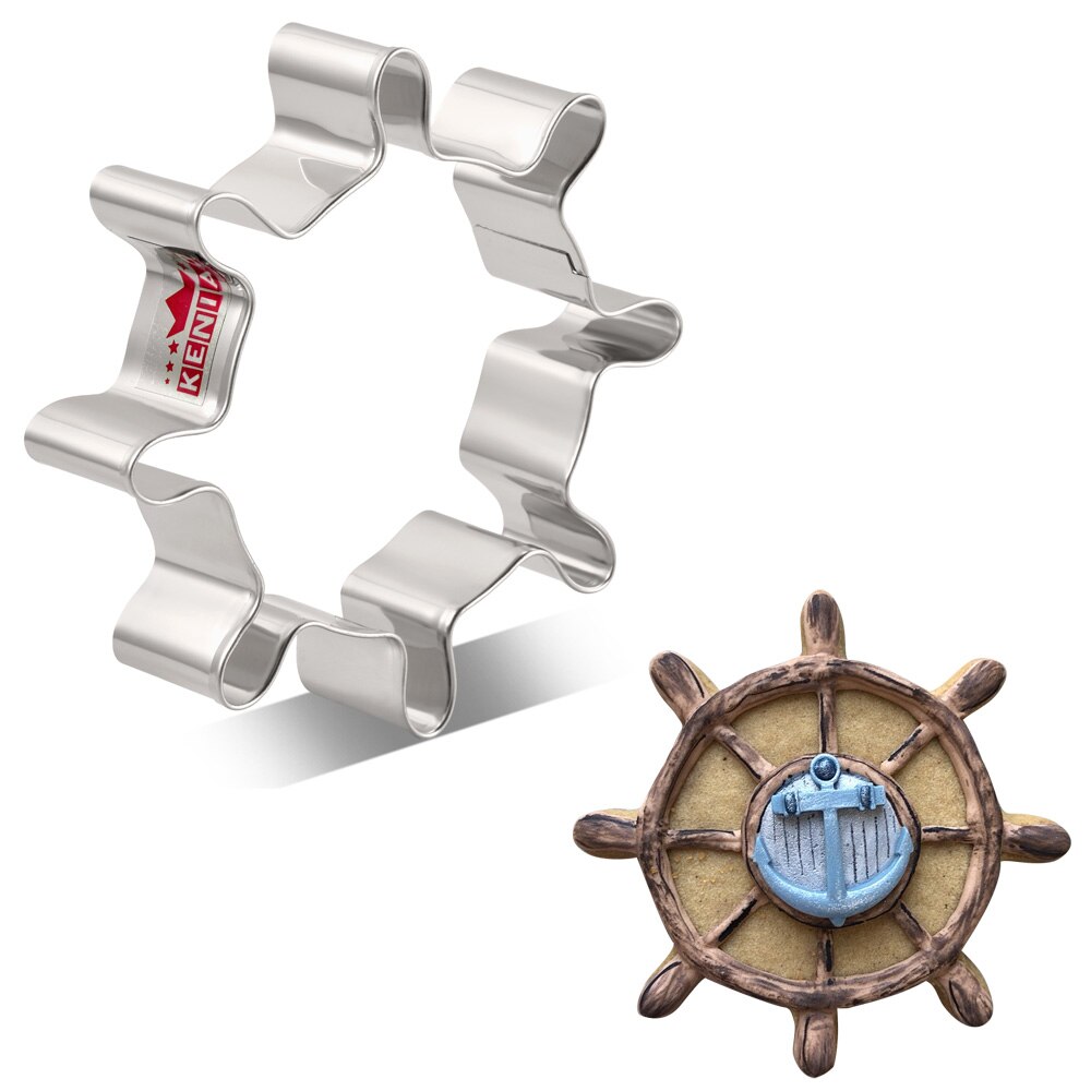 KENIAO Rudder Cookie Cutter - 10 x 10 cm - Nautical Biscuit and Fondant Cutter - Stainless Steel