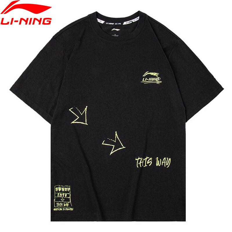 Li-ning mænd trend t-shirts 100%  bomulds grafiske tees løs åndbar foring li ning sports korte ærmer toppe ahsq 151