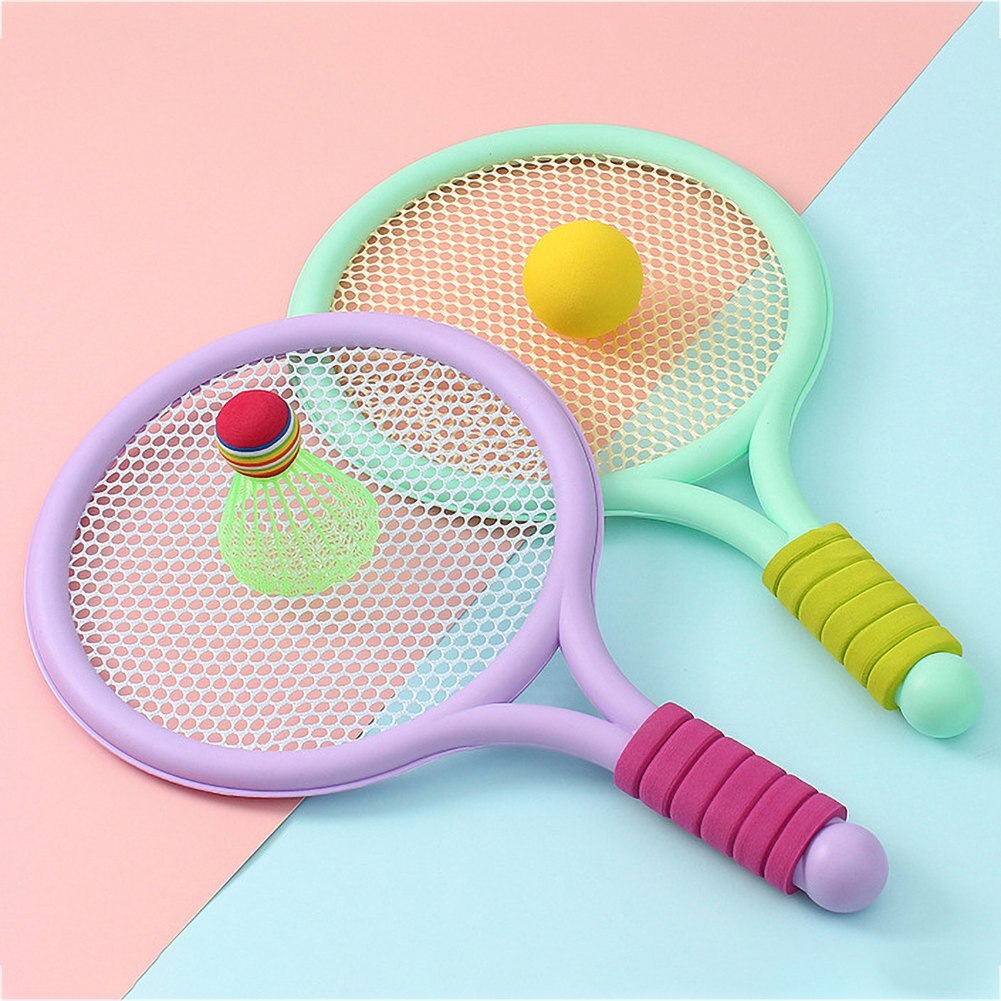 1 Set Beach Tennis Kids Dual Shuttlecock BadmintonTennis Racket Ball Set Children Beach Outdoor Sports Mini Badminton Racket