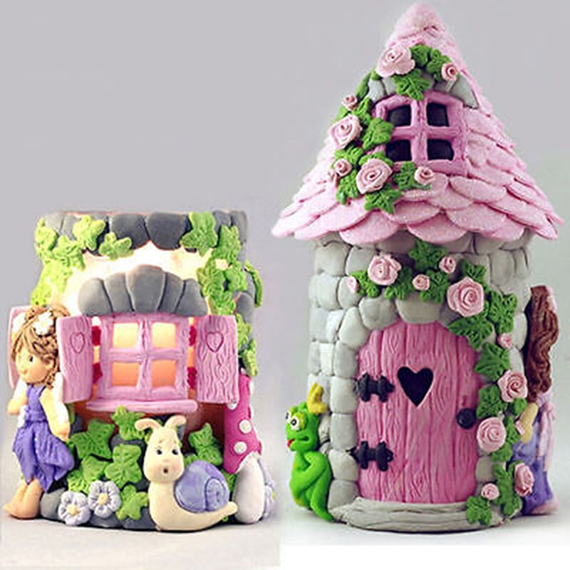 Vintage Fee Tuin Huis Muur Siliconen Chocolade Fondant Mallen Craft Polymer Clay Cake Decoratin Gereedschap