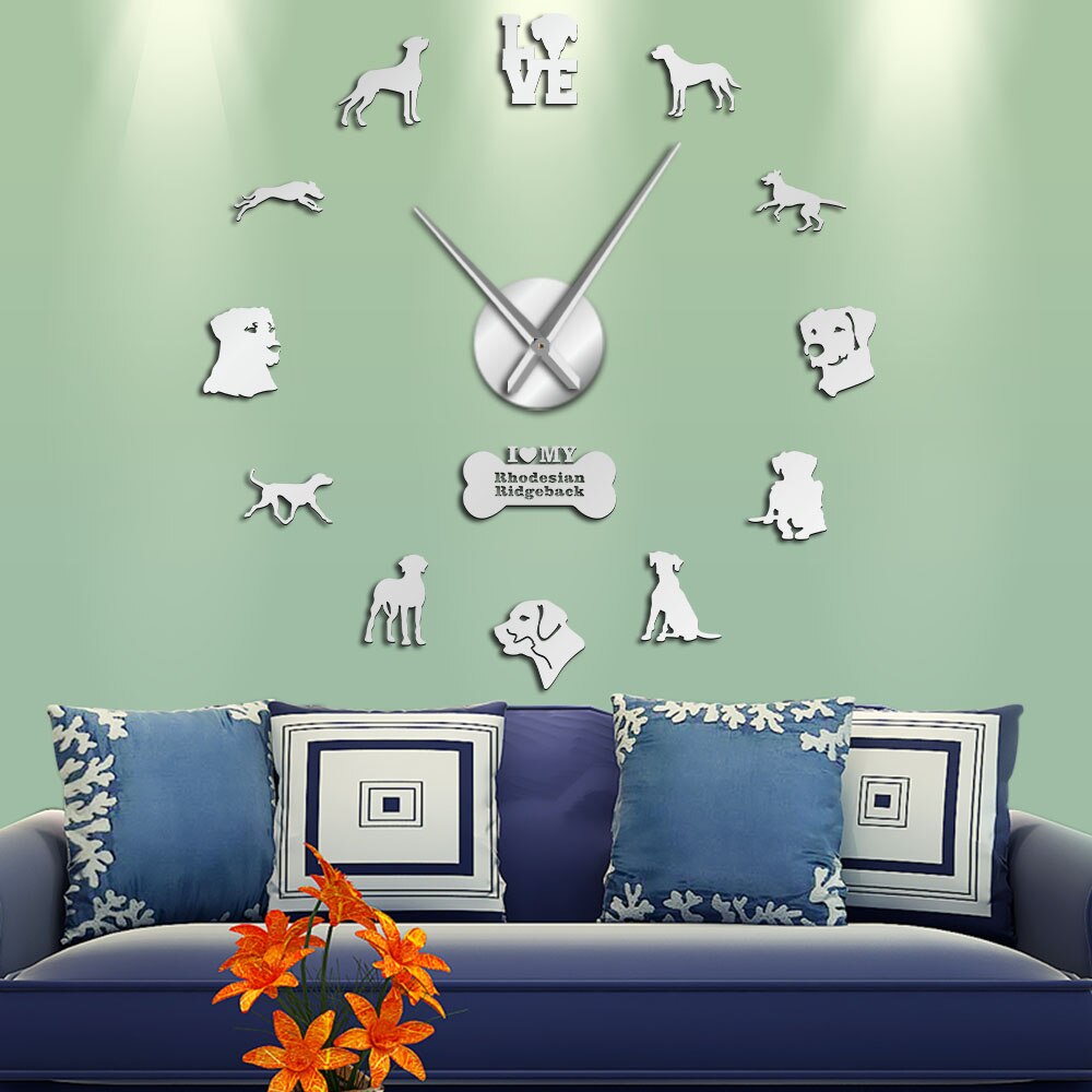 Rhodesian ridgeback stort vægur stor diy wall art klistermærker løvehund kæledyr hjem indretning afrikansk løvehund kæmpe ur vægur