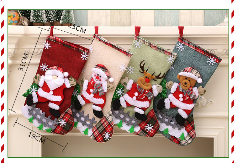 4 pc Christmas Socks Candy Socks Painted withTrees Bag Hanging Ornamnet for Christmas Tree Kids Showcase Decoration