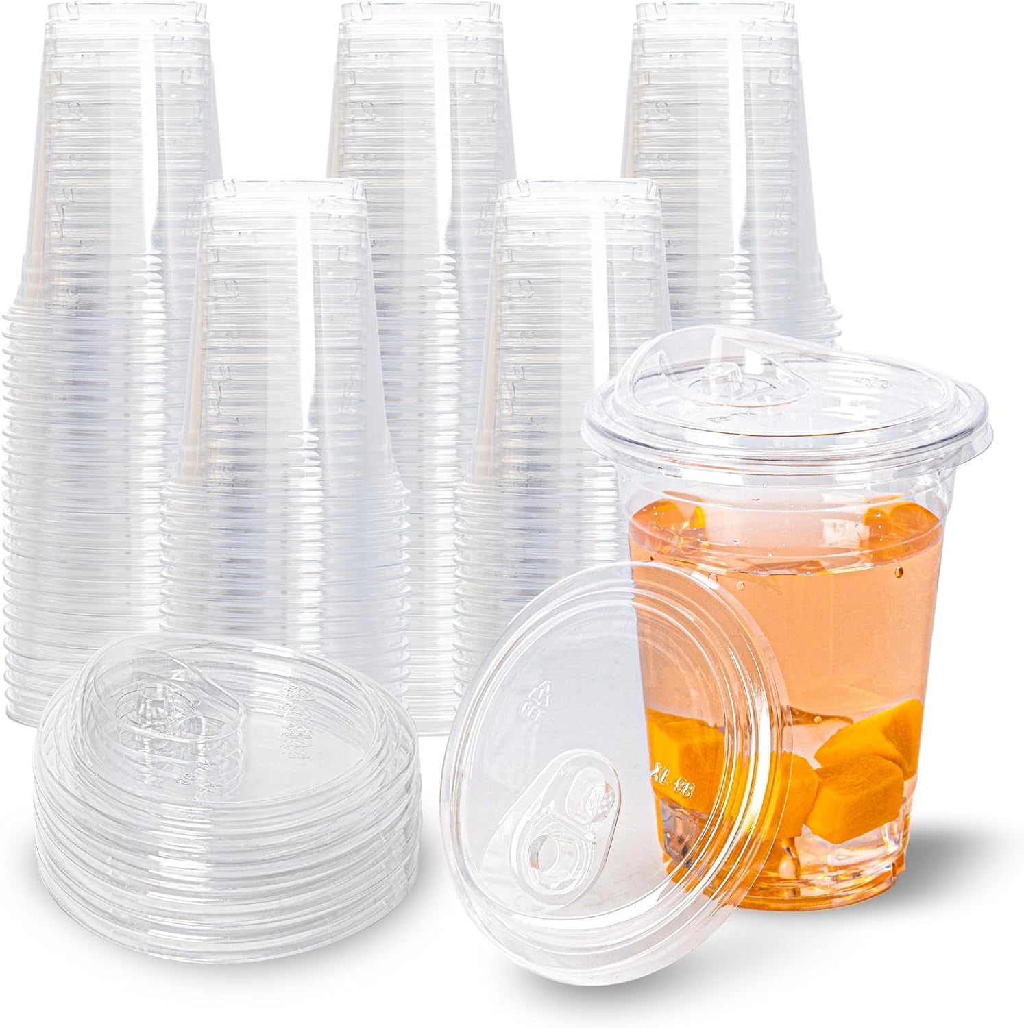 50 sett plastkopper med sugerørløse lokk, engangskopper til kalde drikker, bpa med lokk, engangskopper til iskaffe