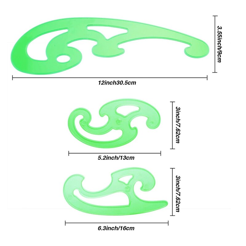 6 cs plastic franse kromme liniaal multifunctionele strip sjabloon gereedschapsset voor het tekenen van tekensjablonen 6 verschillende maten