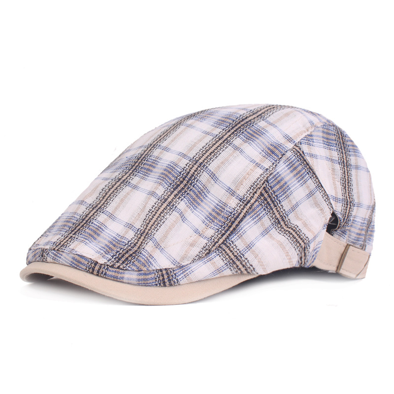 Bérets en coton pour homme, casquette plate, Vintage, élastique, Style britannique, respirant, classique, printemps été: Beige
