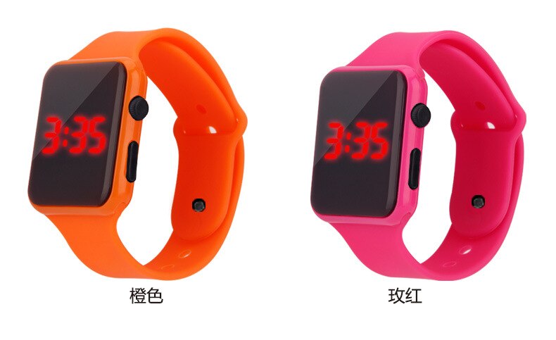 Reloj Digital LED para niños , reloj cuadrado de silicona con estilo, reloj electrónico deportivo, relojes para niños: Naranja