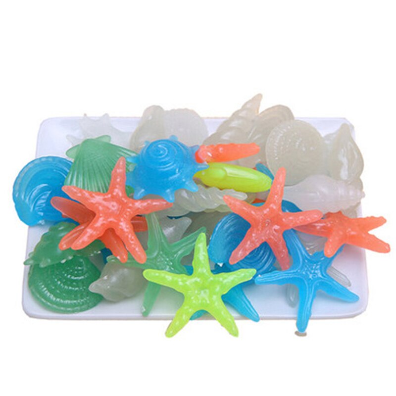 40 Pcs Glow In The Dark Stones Starfish Conch Shell Shaped Decorative Garden Aquarium Fish Tank Pool Landscape Luminous Stone