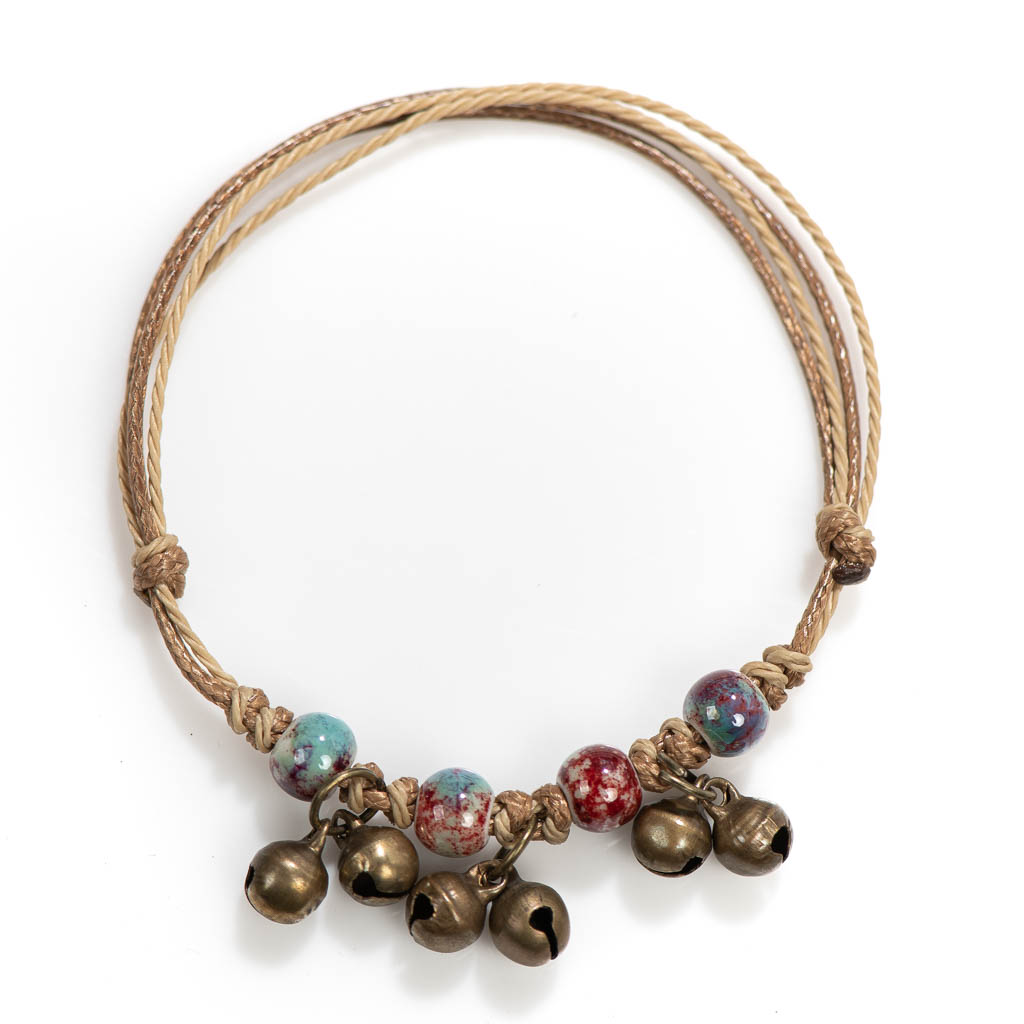 Handmade Ceramic Retro Style Beads Adjustable Size Bracelet Small Bell Low Price Items 1H901