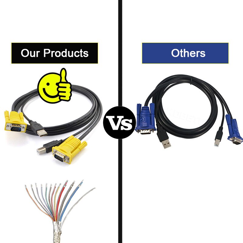 1.5m usb kvm bytte om kabel usb 2.0 15 pin vga hann til hann usb a til usb b ledningskabler pc datamaskin skriver Observere adapter omformer