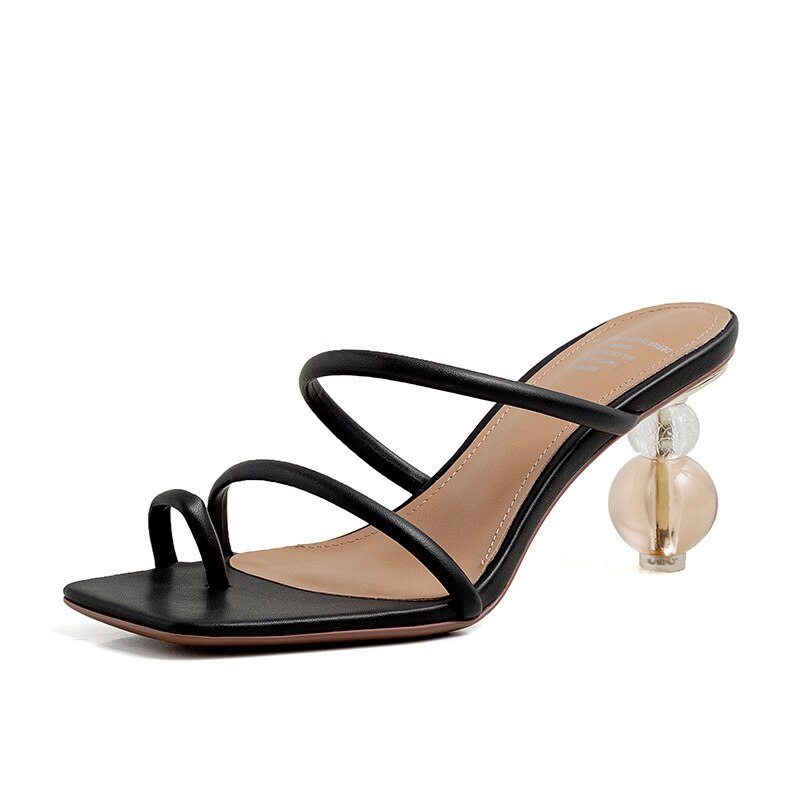 Vormige Hoge Hakken Sandalen Zomer Witte Vierkante Teen Dames Schoenen Transparant Kristal Hak Slippers Vrouwen Luxe Sandalen: Black / 37