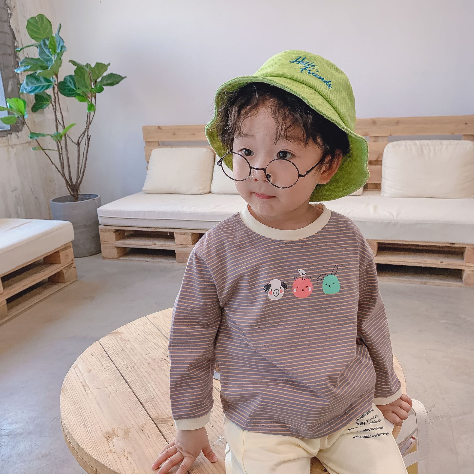 Jungen Karikatur gestreift T Hemden Baby mädchen baumwolle lässig 2 farben alle-spiel lang Ärmel Abschläge kleidung