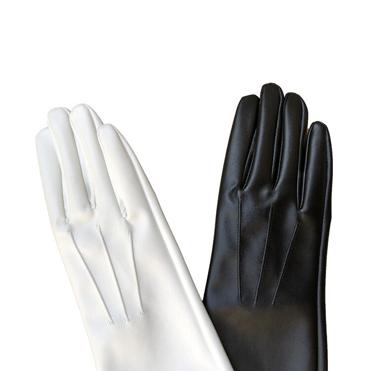 Gants en cuir Pu de 50cm de long, couleur ivoire noir,