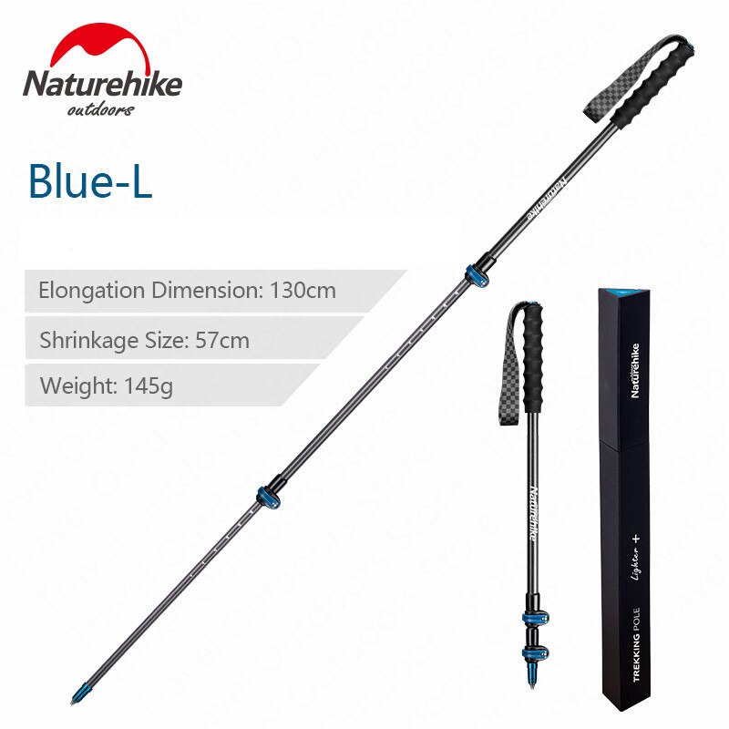 Naturehike – bâton de marche ultraléger en Fiber de carbone, 135g, 3 sections, Portable, verrouillage extérieur, randonnée, escalade: L-Blue