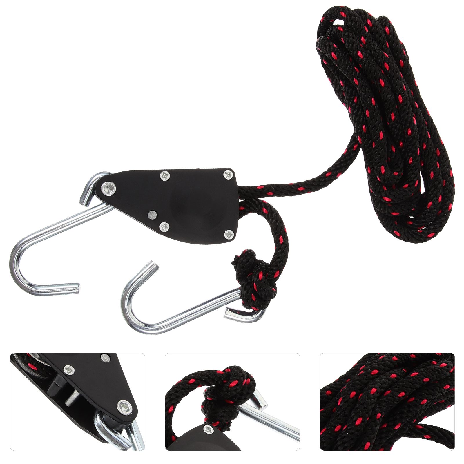 2PCS Pulley Rope Hook Canoe Tie Down Straps Kayak Ratchet Boat Downs Heavy Duty Nylon Steel Hooks Adjustable Length Secure