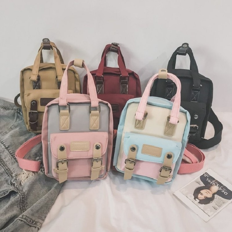 Simple Mini Students School Backpacks for Women Korean Solid Color Shoulder Bags Female Oxford Cute