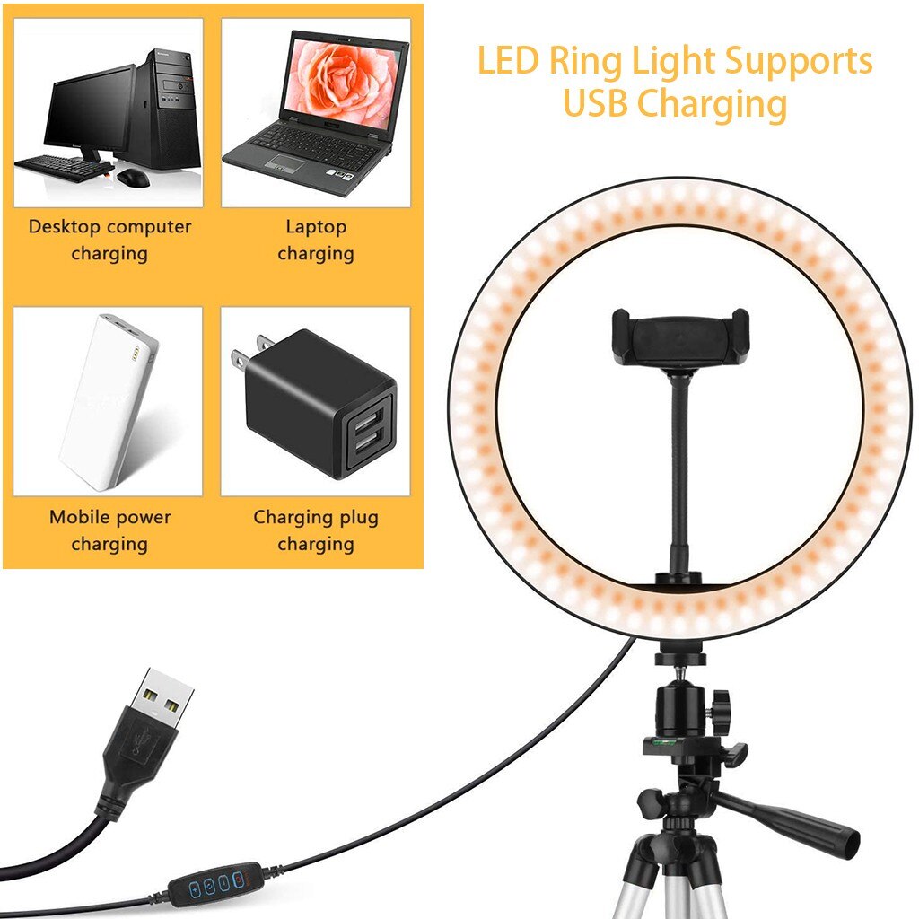 Ring Light 10 Inch 25 cm with Tripod 50 Inch 128 cm with Bluetooth Receiver Mobile Phone Holder 3 Lighting Modes Selfie Video