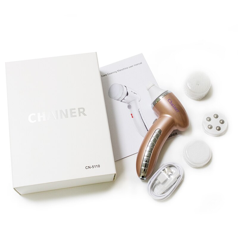 4 In 1 Wash Facial Cleansing Brush Sonic Vibration Face Cleaner Electric Waterproof Massage with 4 Heads Face Cleaning Apparatus