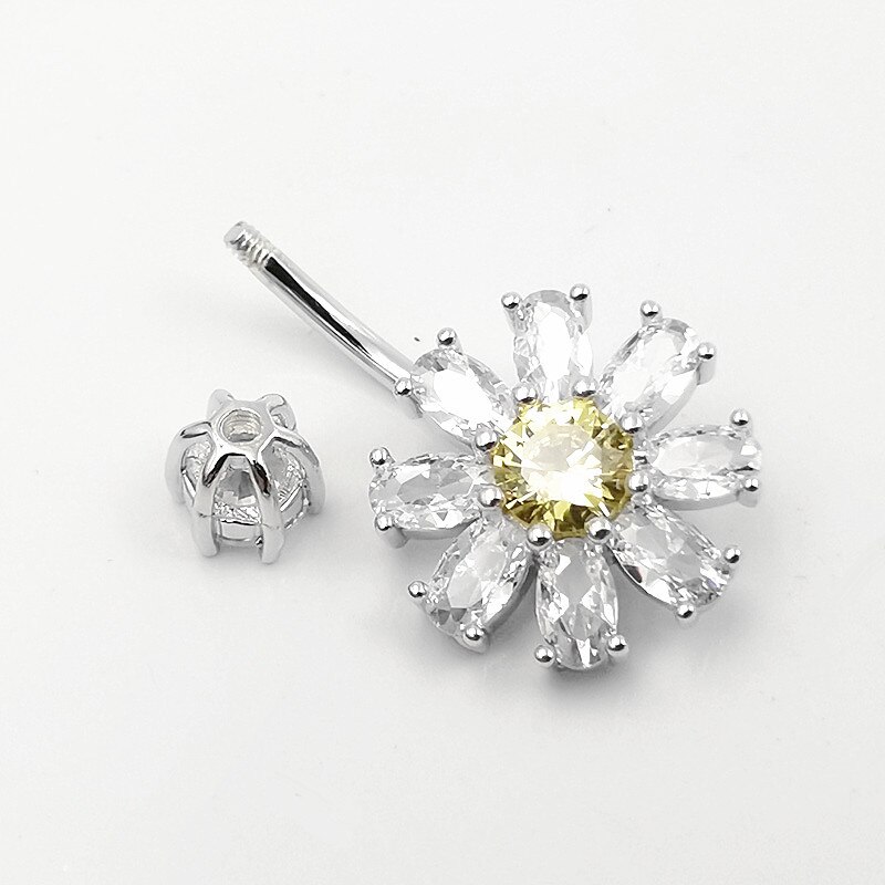 Anneau de nombril en argent Sterling 925, bijoux de ventre en forme de fleur, 1 pièce