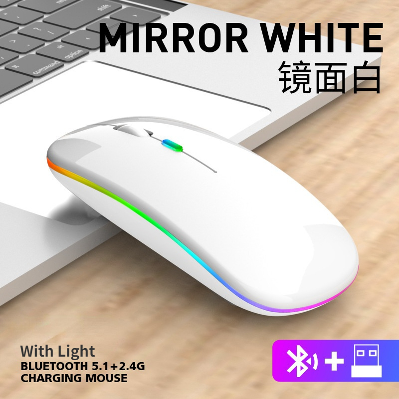 Dual-Mode Bluetooth 2.4G Wireless Mouse for Laptop Rechargeable Mouse Wireless Computer Silent Mause Mini Optical Mouse: BT 2.4G White