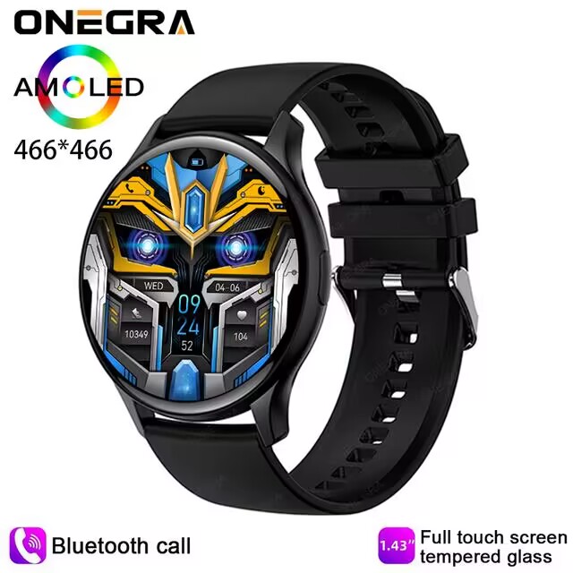 Montre intelligente AMOLED HK89 pour hommes et femmes, appel BT, surveillance de la santé, assistant vocal NDavid, toujours en affichage, suivi du fitness, sports, 1.43 pouces: WHITE