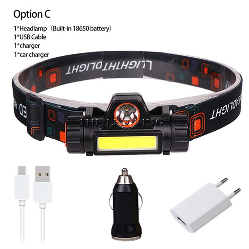 Usb oppladbar ledet-hodelykt kraftig  t6+ kolbe hodelykt hodelykt  t6 vanntett hodelykt med 4000 mah innebygd batteri: Alternativ c