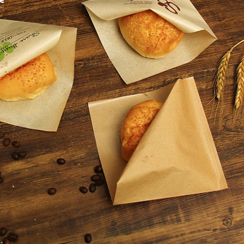 100pcs Food Kraft Paper Disposable Triangle Shape Oil-proof for Sandwich Doughnut Packing