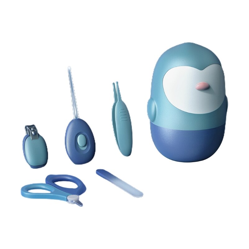 D55e 5 teiliges einstellen babynagelknipser, 5 in 1 sicherheits-babypflegeset mit schere, pinzette, nagelfeile, ohrenschmalzentfernungswerkzeug mit LED-licht für: Blau lila