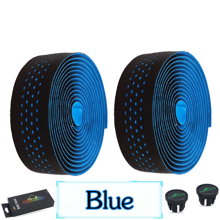MOTSUV-Cinta de corcho para manillar de bicicleta de carretera, suave, PU, envoltura antivibración con 2 enchufes: Blue