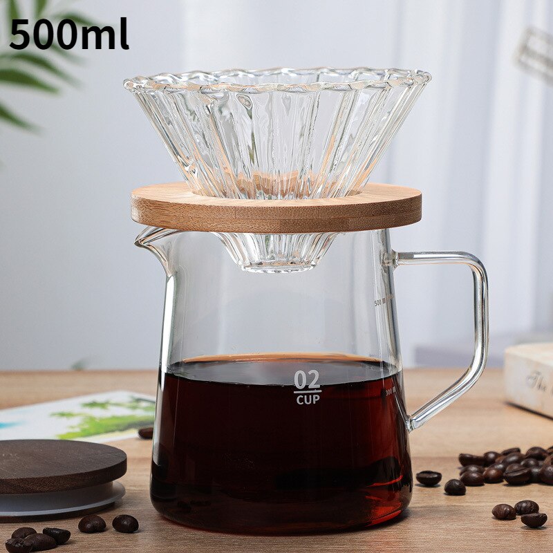 300ml 500ml V60 Resistant Glass Coffee Maker Coffee Pot Espresso Coffe Machine with Stainless Steel Filter Pour Over Drip Pot: Coffee set 500ml02
