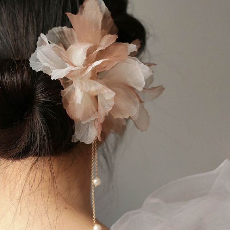 Grote Bloem Haar Stokken Vorken Goud Kleur Metalen Houten Haarspelden Clips Vrouwen Knot Maker Sieraden Chinese Stap Schudden Hoofddeksels