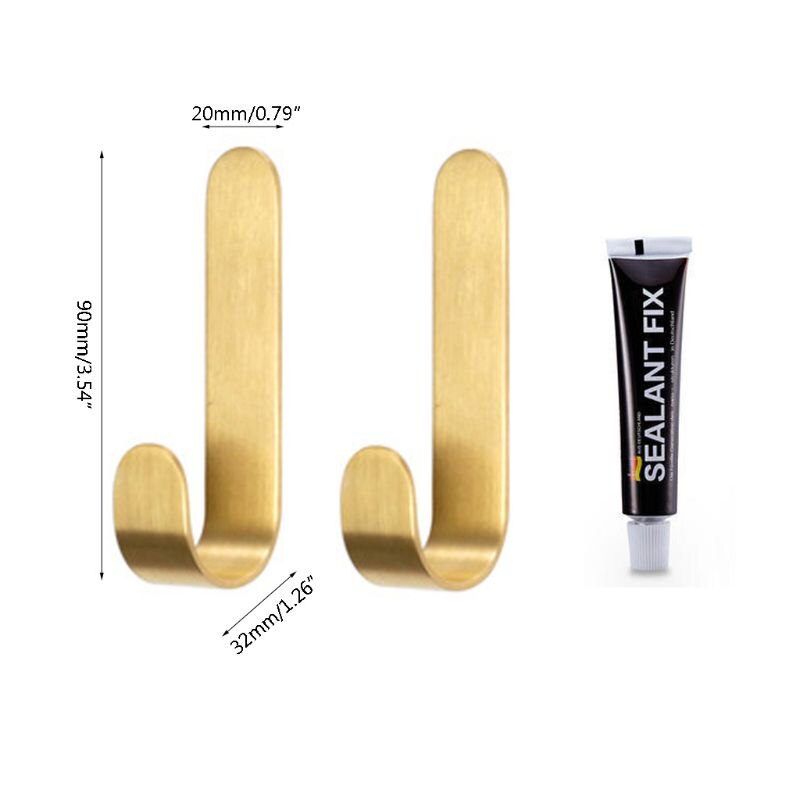 1Set J Vormige Messing Handdoek Hanger Wall Mounted Kapstok Rek met Lijm Thuis Keuken Badkamer Kleding Haken Houder