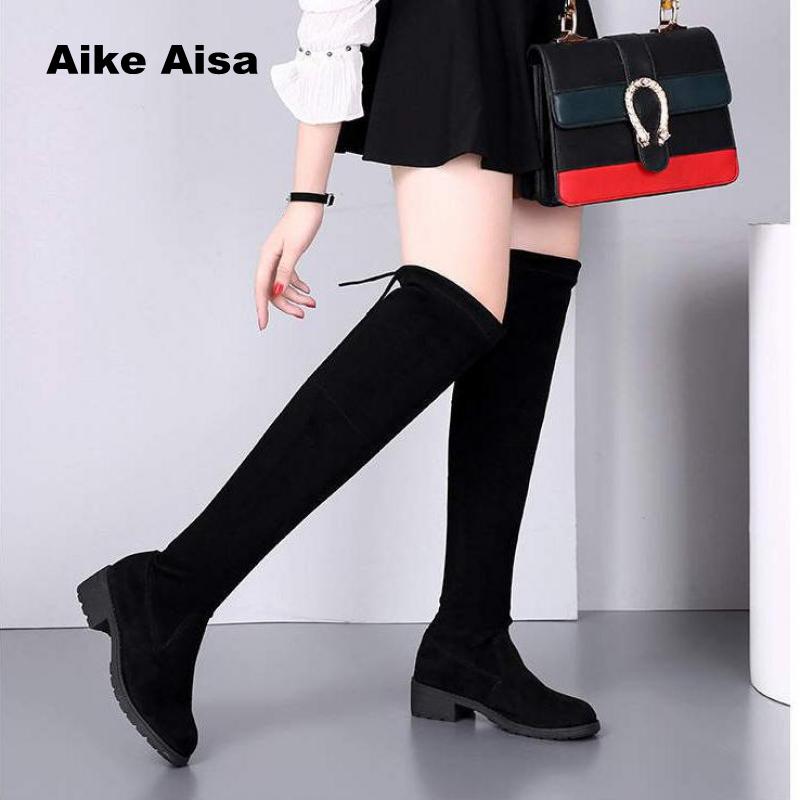 Size 35-41 Winter Over The Knee Boots Women Stretch Fabric Thigh High Sexy Woman Flat Shoes Long Bota Feminina Fast Y9