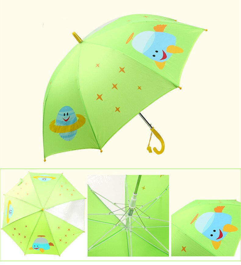 Paraply børn lang håndtag regn paraply til børn 3d dyr udskrive søde børn dreng pige solbeskyttelse børneværktøj lyserød  z524: Grøn