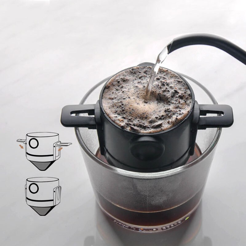 Genanvendeligt dryp kaffefilter rustfrit stål 1-4 kopper papirløs hæld over espresso kaffemaskine metalnet kegle tragt drypper: Kreativ stil