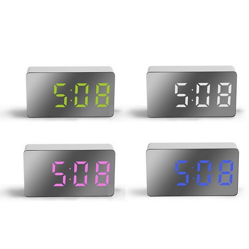 LED Multifunctional Mirror Clock Digital Alarm Snooze Display Time Night LCD Light Table Desktop USB 5v/No Battery Home Decor