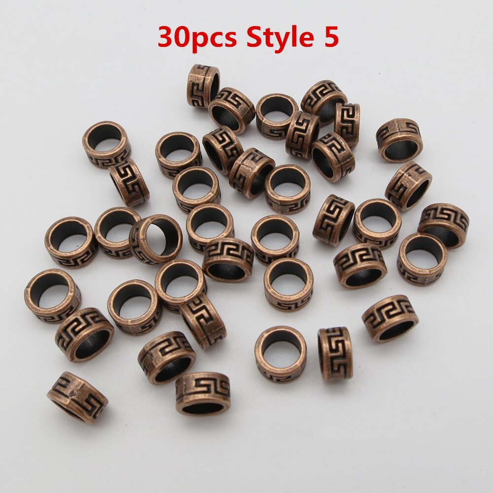 Runa vikinga pequeña trenzada para el cabello, anillos de cuentas de metal, plata, oro y bronce, accesorios para el cabello, 30 Uds./50 Uds.: 30pcs Style 5