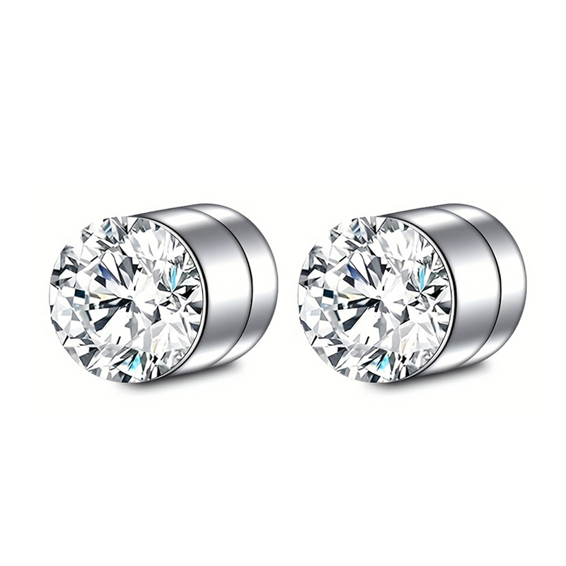 1 Pair Crystal Strong Magnetic Ear Stud Clip Earrings for Men Women Punk Round Zircon Magnet Earrings Non Piercing Jewelry: Gold-color
