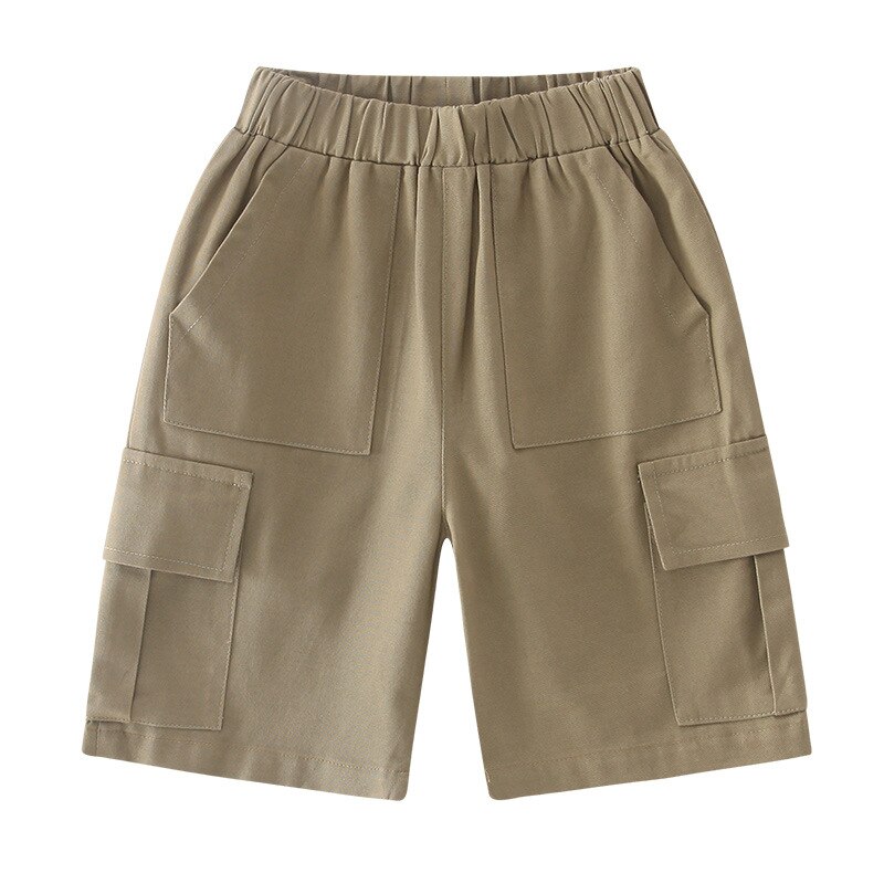 Pantalon Cargo décontracté en coton pour garçon, avec poches, couleur unie, taille élastique, longueur aux genoux, été 2022