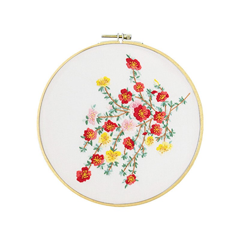 Red Bud Flowers Embroidery Kit DIY Needlework Houseplant Pattern Needlecraft for Beginner Cross Stitch Artcraft(Without Hoop): D